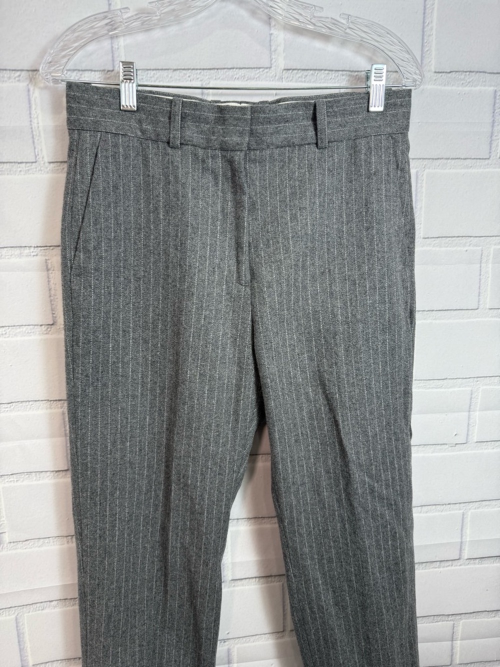 Sandro Paris Gray Pinstripe Wool Dress Classic  designer Pants Size 40 / US 8 - Picture 8 of 16